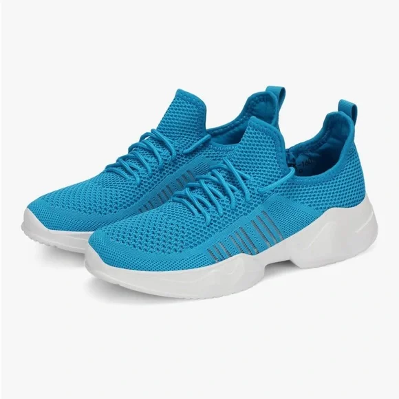 Blue and White Sneakers with Mesh Upper and Lace-Up Design NWOT - Picture 2 of 12